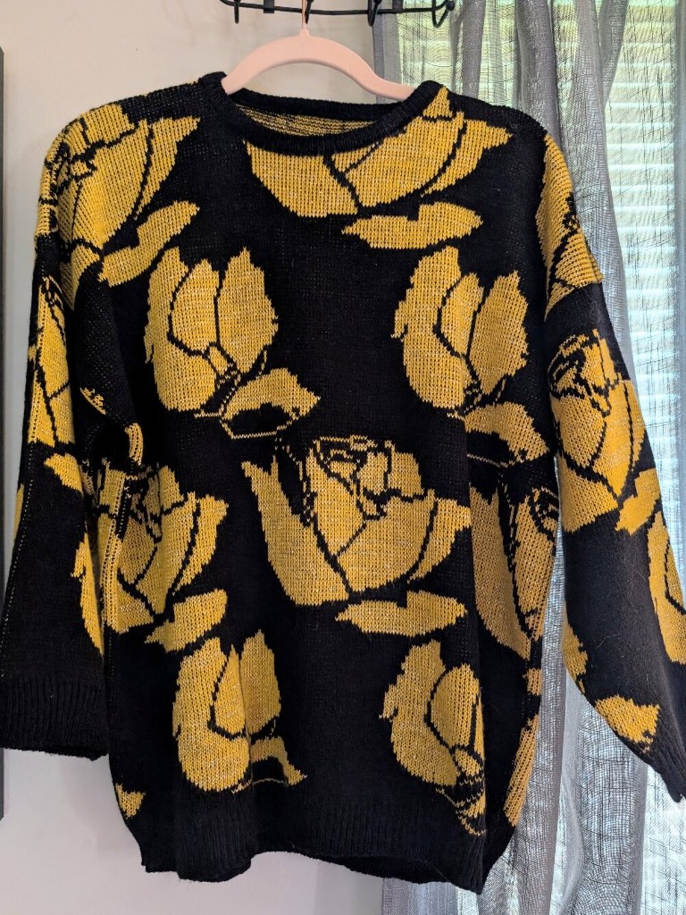 Vintage Yellow & Black Rose Glitter Sweater Fits up to an XL